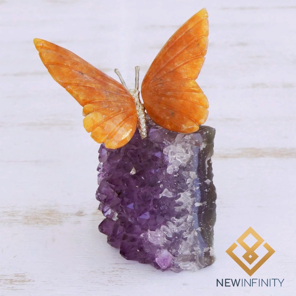 Borboleta Calcita Laranja Ametista Decoração Pedra Natural:laranja - 1