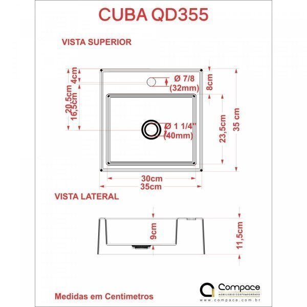 Kit Cuba Q355 com Torneira 1198 Metal e Válvula Click 1 Polegada B e Sifão Pvc e Flexível Compace - 8