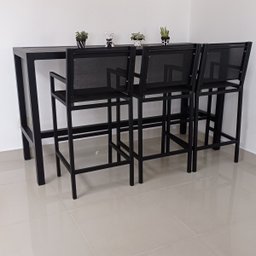 Mesa Bancada com Três Banquetas Moçambique - Alumínio com Tela Sling MÓVEIS E LAZER - 1