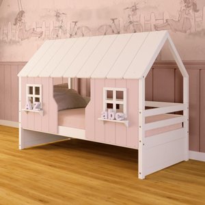 Cama Casinha Encantada Madeira Maciça Rosa/ Branco Megamobilia