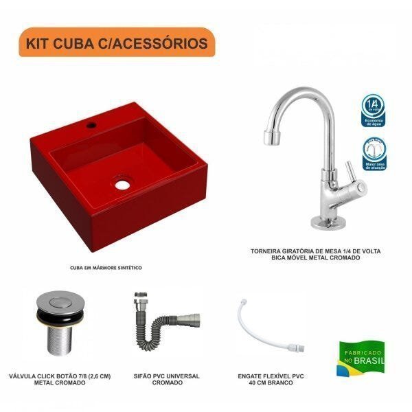 Kit Cuba Q355 com Torneira 1198 Metal e Válvula Click 1"B e Sifão Cromado e Flexível Compace - 3