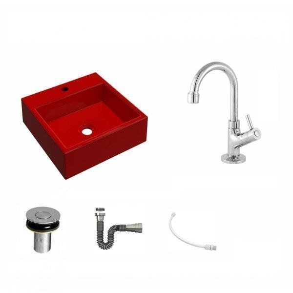 Kit Cuba Q355 com Torneira 1198 Metal e Válvula Click 1"B e Sifão Cromado e Flexível Compace - 2