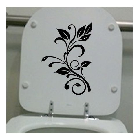 Adesivo Decorativo Banheiro Vaso Sanitário Floral Flor 01:preto