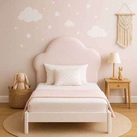 Cabeceira Infantil Nuvem Estofada Quarto Bebê Montessoriano Rosa