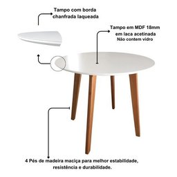 Mesa Veneza Redonda Laqueado 80cm - Off White - Madeira - 4