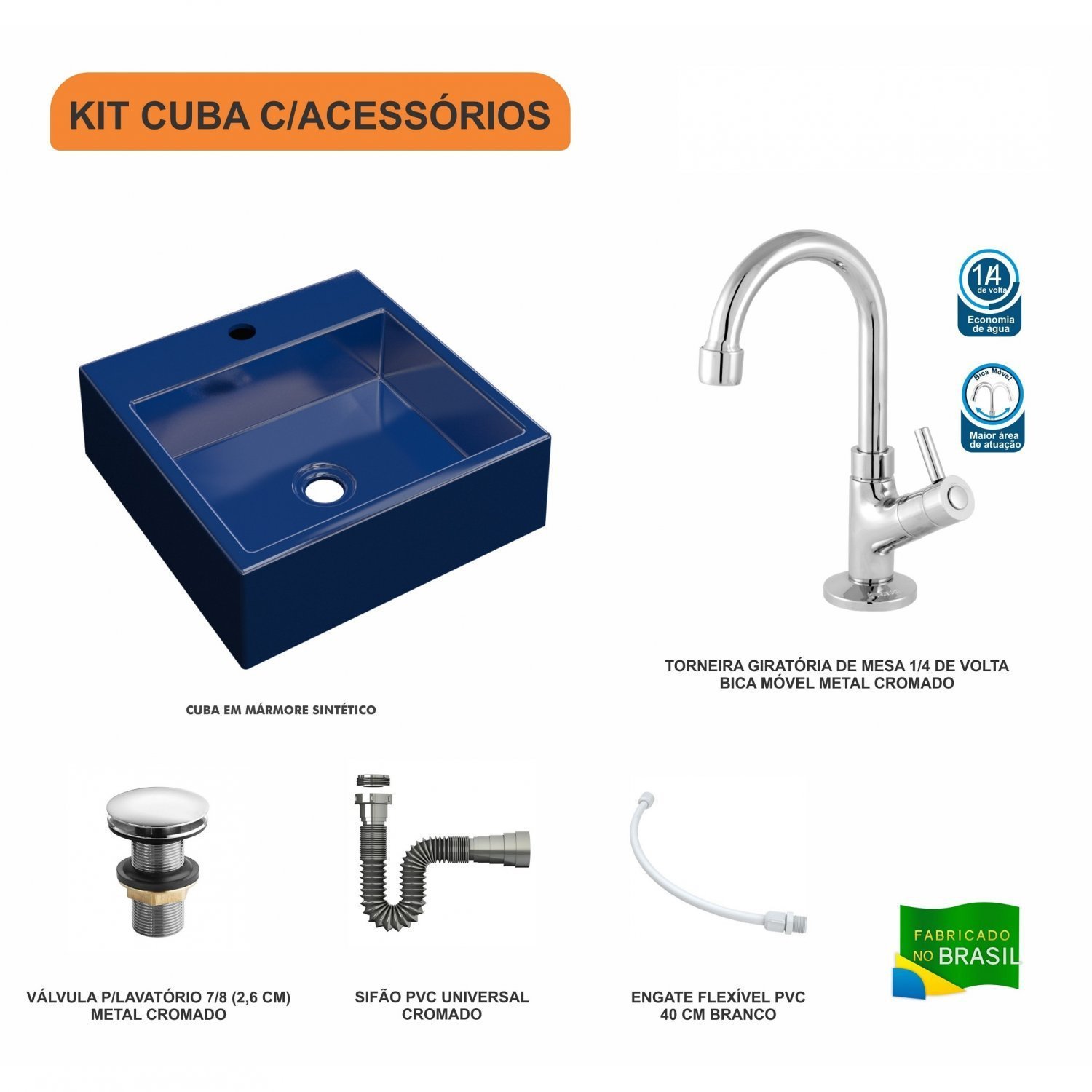 Kit Cuba Q355 Torneira 1198 Metal Válvula Click 1 Polegada G Sifão Cromado Flexível Compace - 3