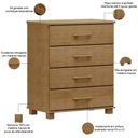 Ver imagem 3 de Cômoda para Quarto Closet 4 Gavetas Madeira Maciça Zahav F06 Freijó - Lyam Decor