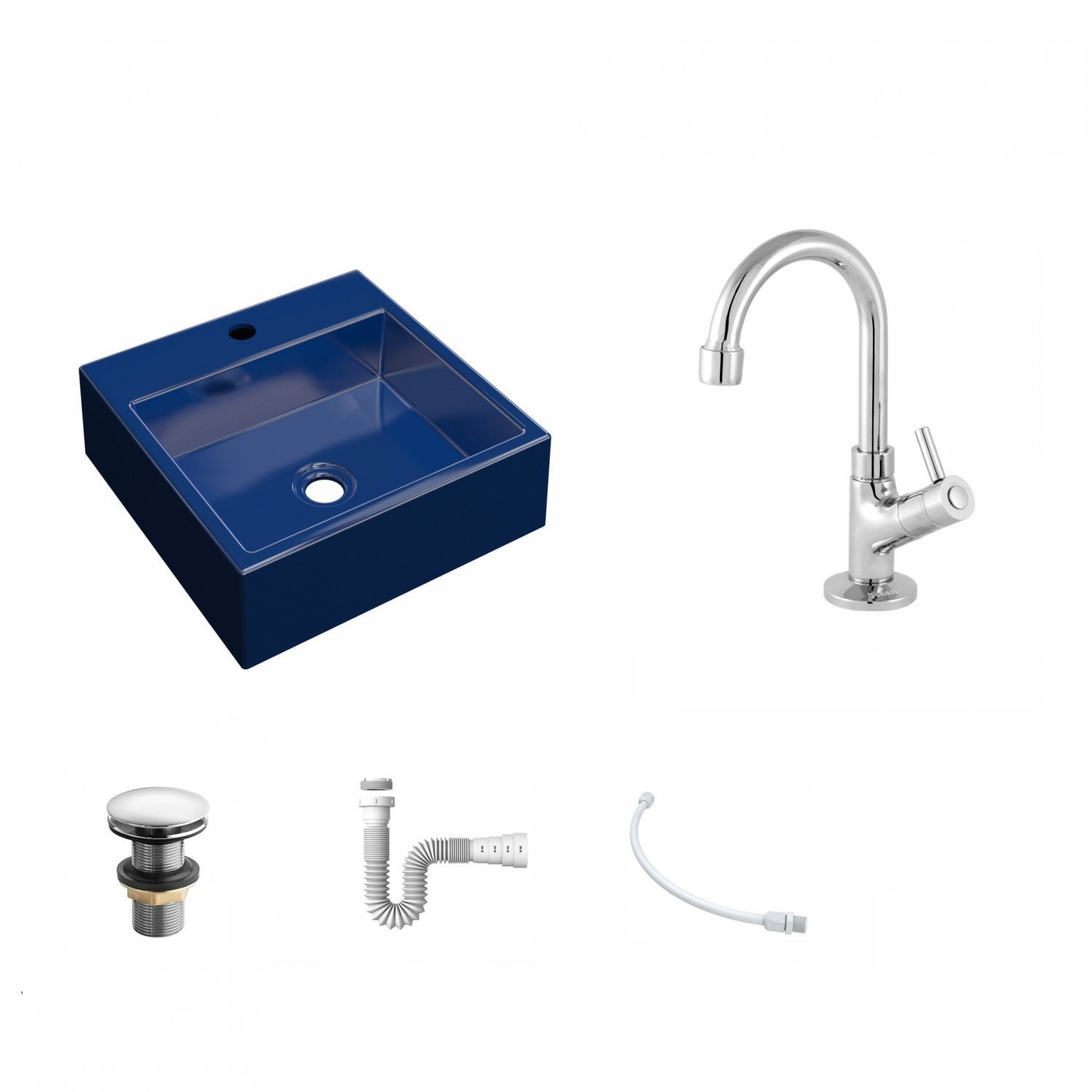 Kit Cuba Q355 Torneira 1198 Metal Válvula Click 1 1/2 Polegada Sifão PVC Flexível Compace - 2
