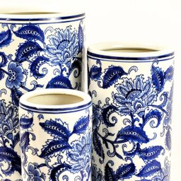Vaso Porta Guarda Chuva Decorativo Azul e Branco 45/40/34cm - 7