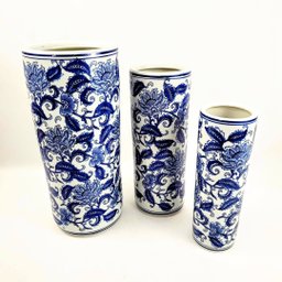 Vaso Porta Guarda Chuva Decorativo Azul e Branco 45/40/34cm - 3