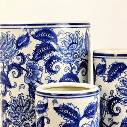 Vaso Porta Guarda Chuva Decorativo Azul e Branco 45/40/34cm - 6