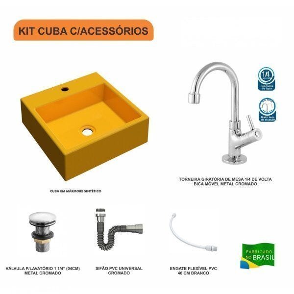 Kit Cuba Q355 Torneira 1198 Metal Válvula Click 1 1/2 Polegada Sifão Cromado Flexível Compace - 3
