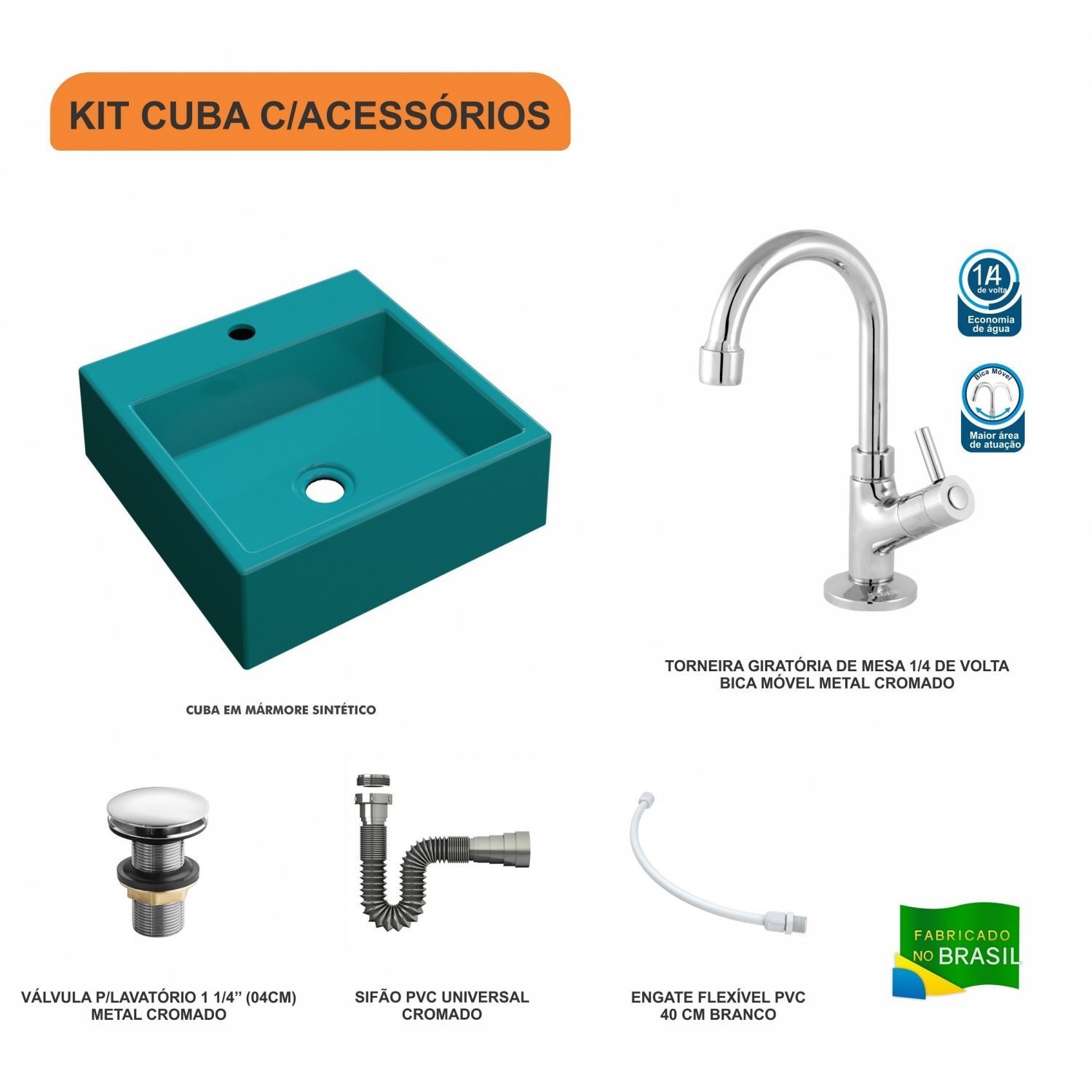 Kit Cuba Q355 Torneira 1198 Metal Válvula Click 1 1/2 Polegada Sifão Cromado Flexível Compace - 3
