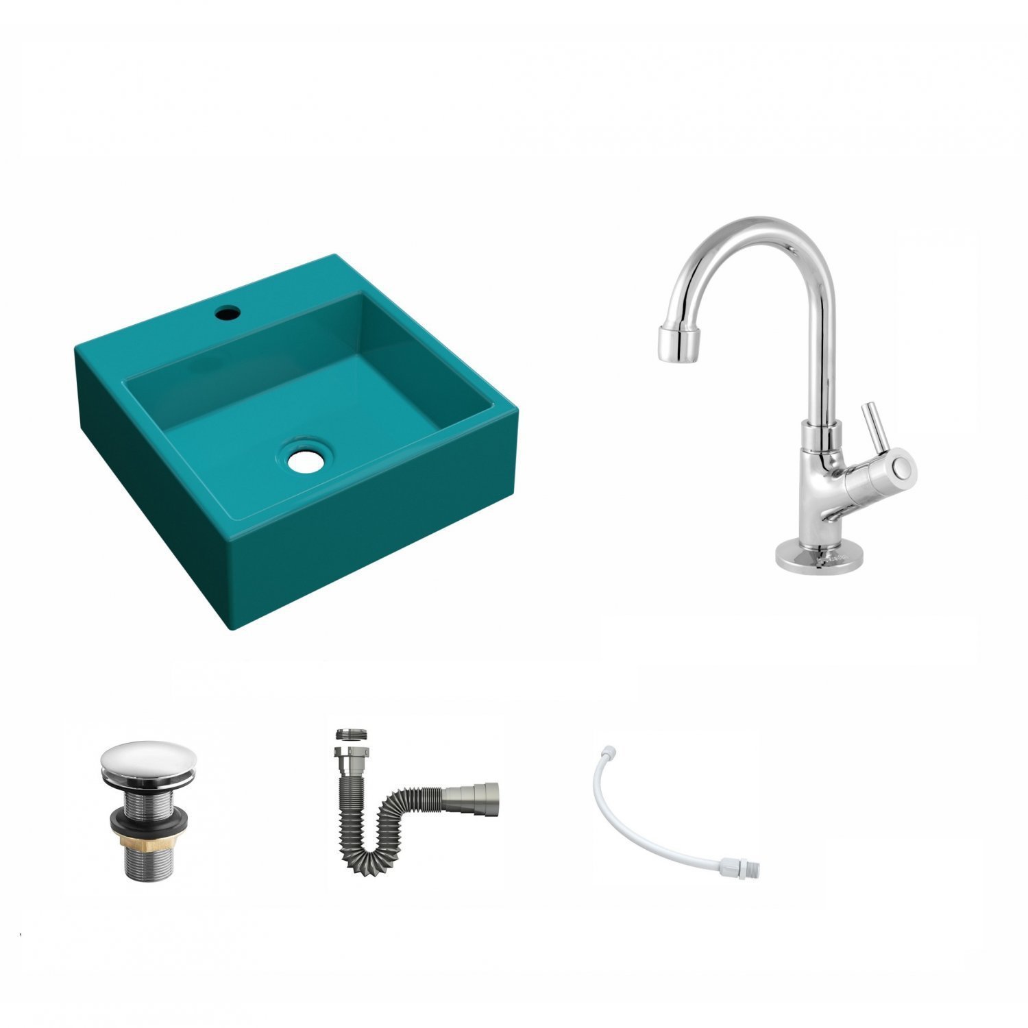 Kit Cuba Q355 Torneira 1198 Metal Válvula Click 1 1/2 Polegada Sifão Cromado Flexível Compace - 2
