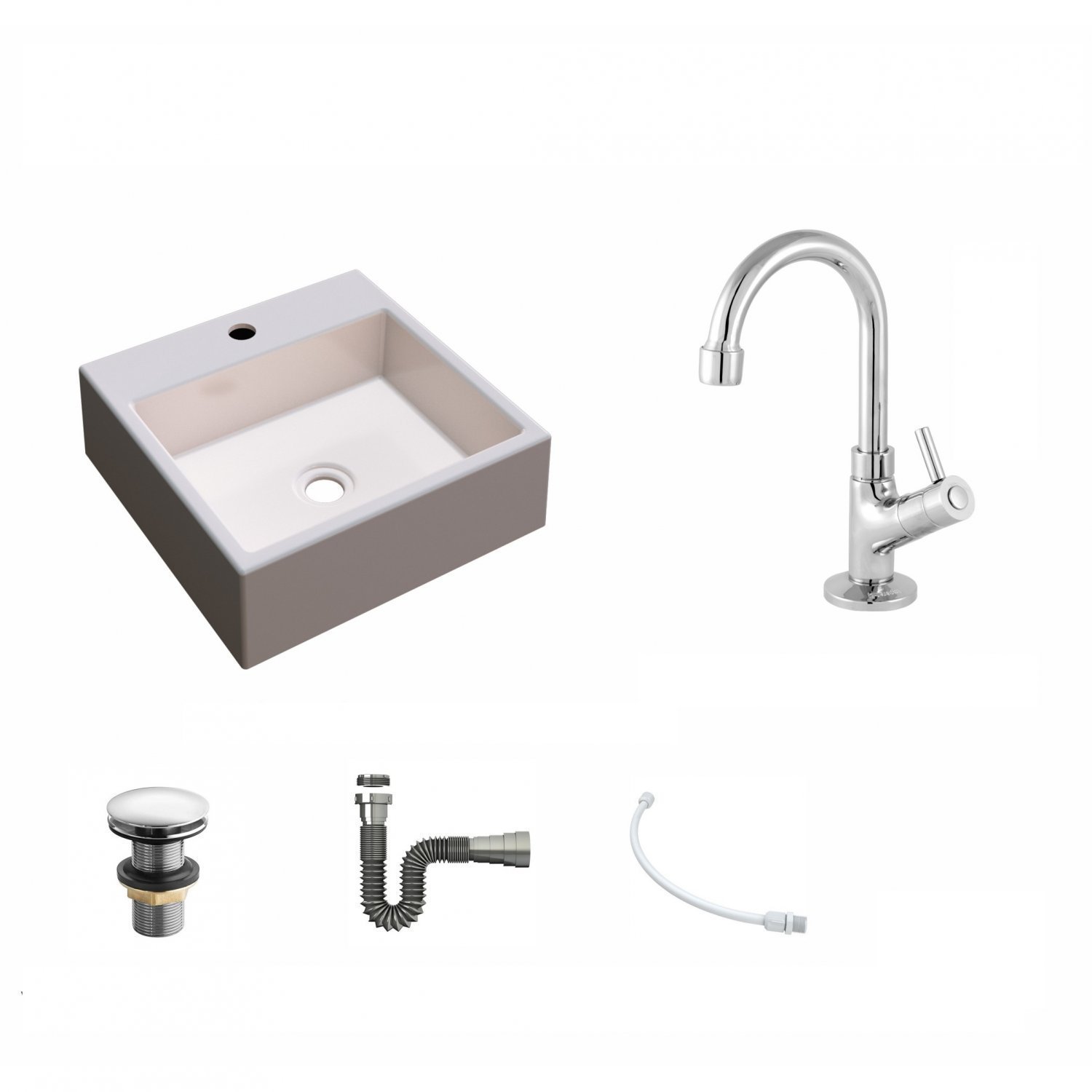 Kit Cuba Q355 Torneira 1198 Metal Válvula Click 1 1/2 Polegada Sifão Cromado Flexível Compace - 2