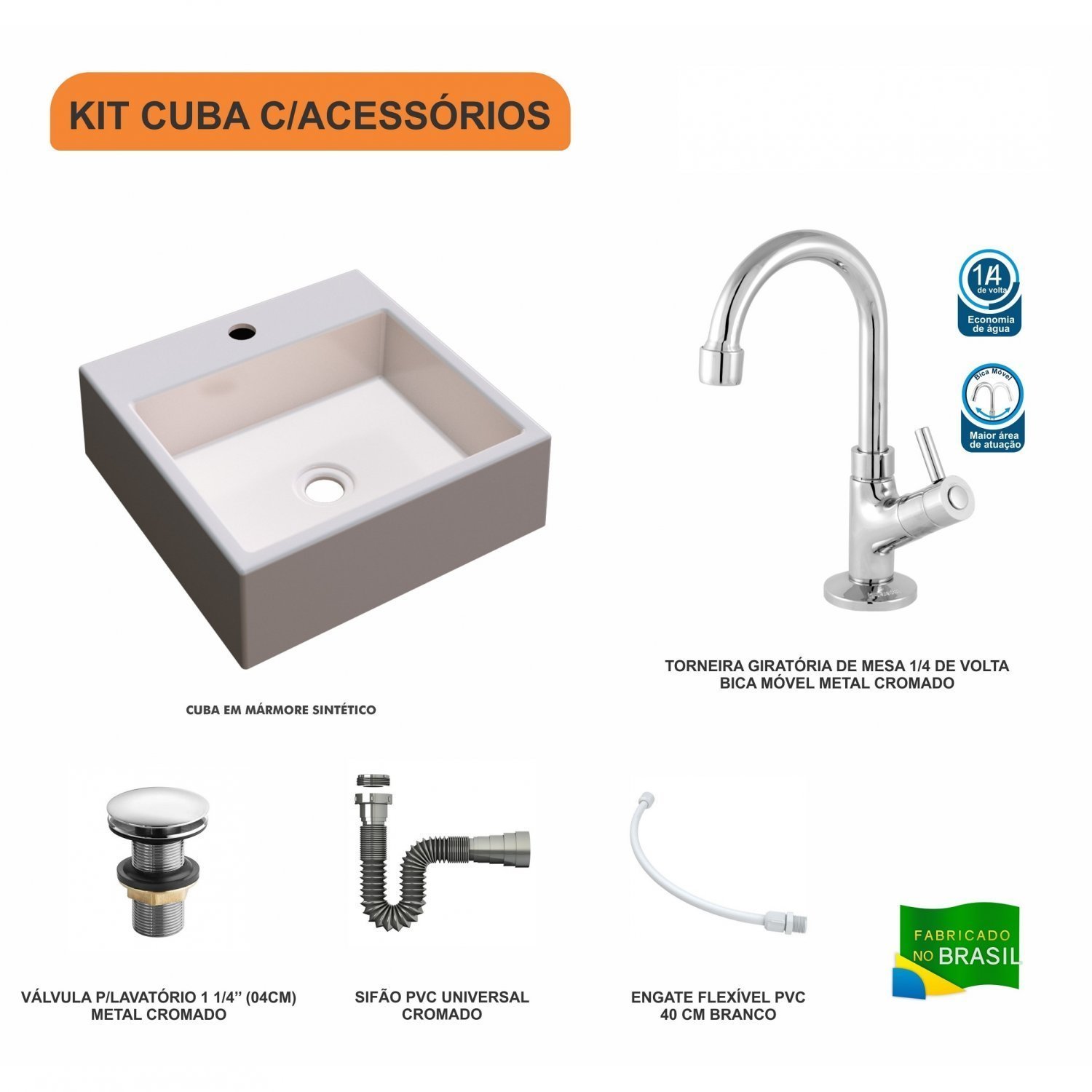 Kit Cuba Q355 Torneira 1198 Metal Válvula Click 1 1/2 Polegada Sifão Cromado Flexível Compace - 3