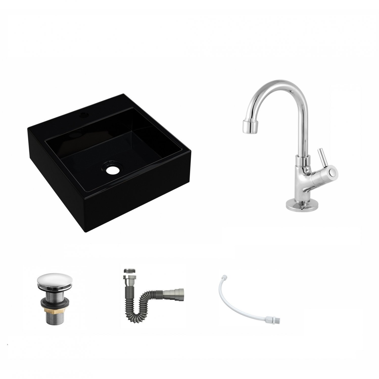 Kit Cuba Q355 Torneira 1198 Metal Válvula Click 1 1/2 Polegada Sifão Cromado Flexível Compace - 2