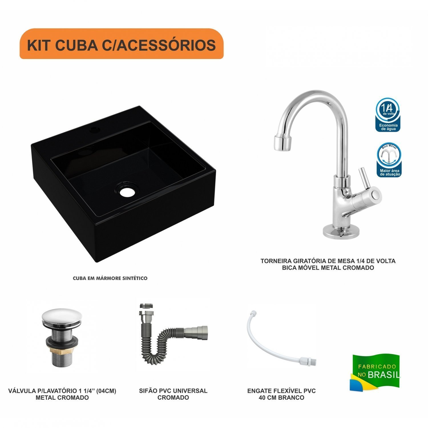Kit Cuba Q355 Torneira 1198 Metal Válvula Click 1 1/2 Polegada Sifão Cromado Flexível Compace - 3