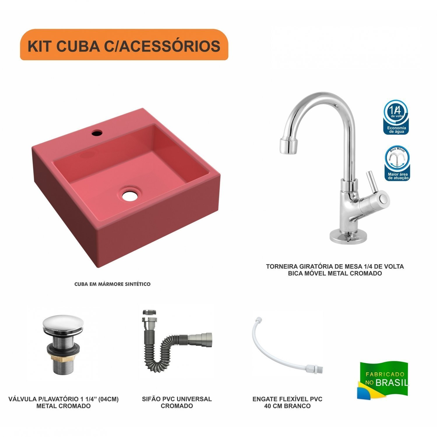 Kit Cuba Q355 Torneira 1198 Metal Válvula Click 1 1/2 Polegada Sifão Cromado Flexível Compace - 3