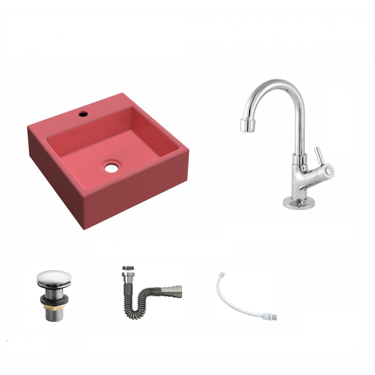Kit Cuba Q355 Torneira 1198 Metal Válvula Click 1 1/2 Polegada Sifão Cromado Flexível Compace - 2