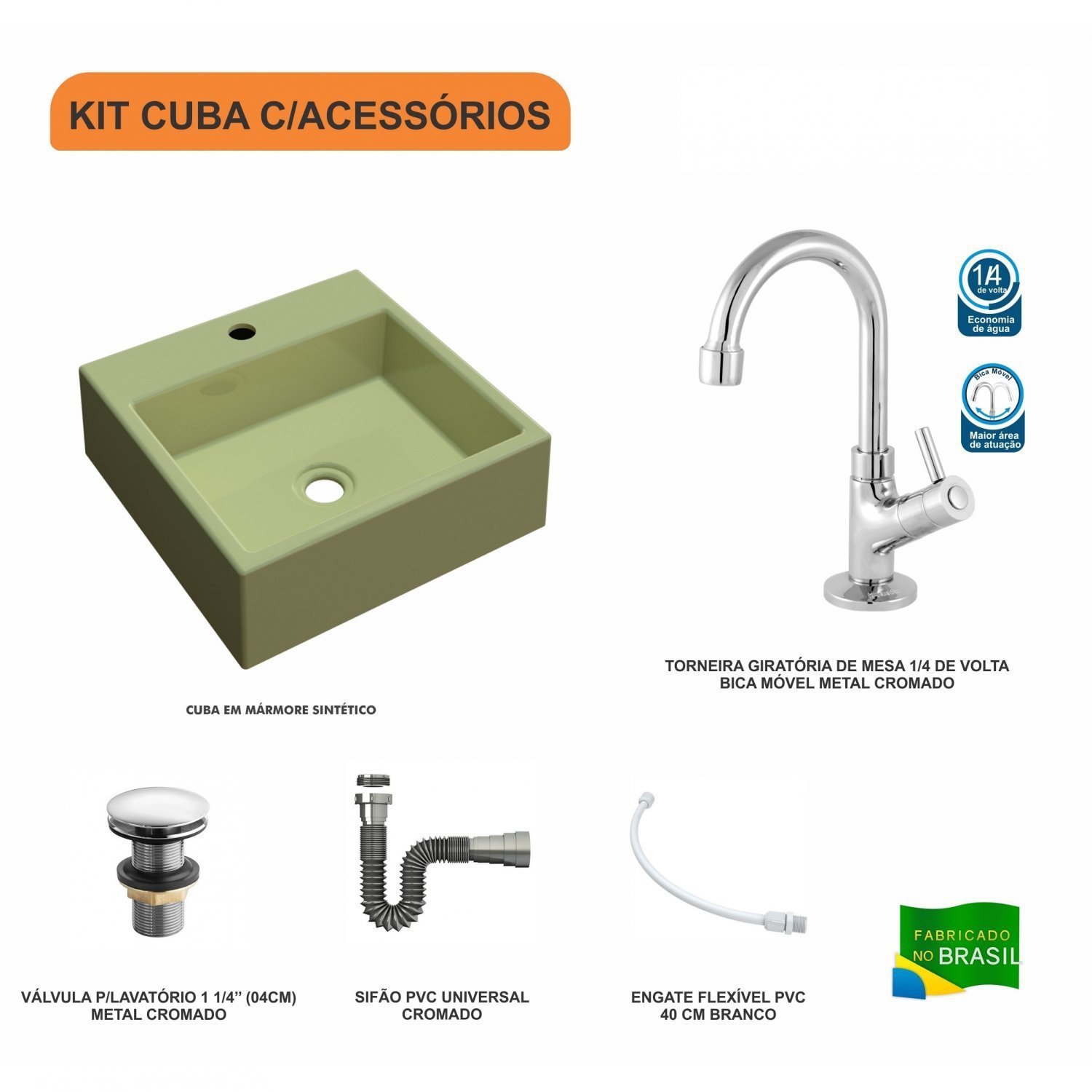 Kit Cuba Q355 Torneira 1198 Metal Válvula Click 1 1/2 Polegada Sifão Cromado Flexível Compace - 3
