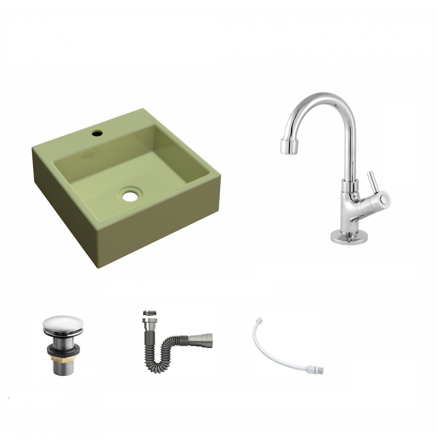 Kit Cuba Q355 Torneira 1198 Metal Válvula Click 1 1/2 Polegada Sifão Cromado Flexível Compace - 2