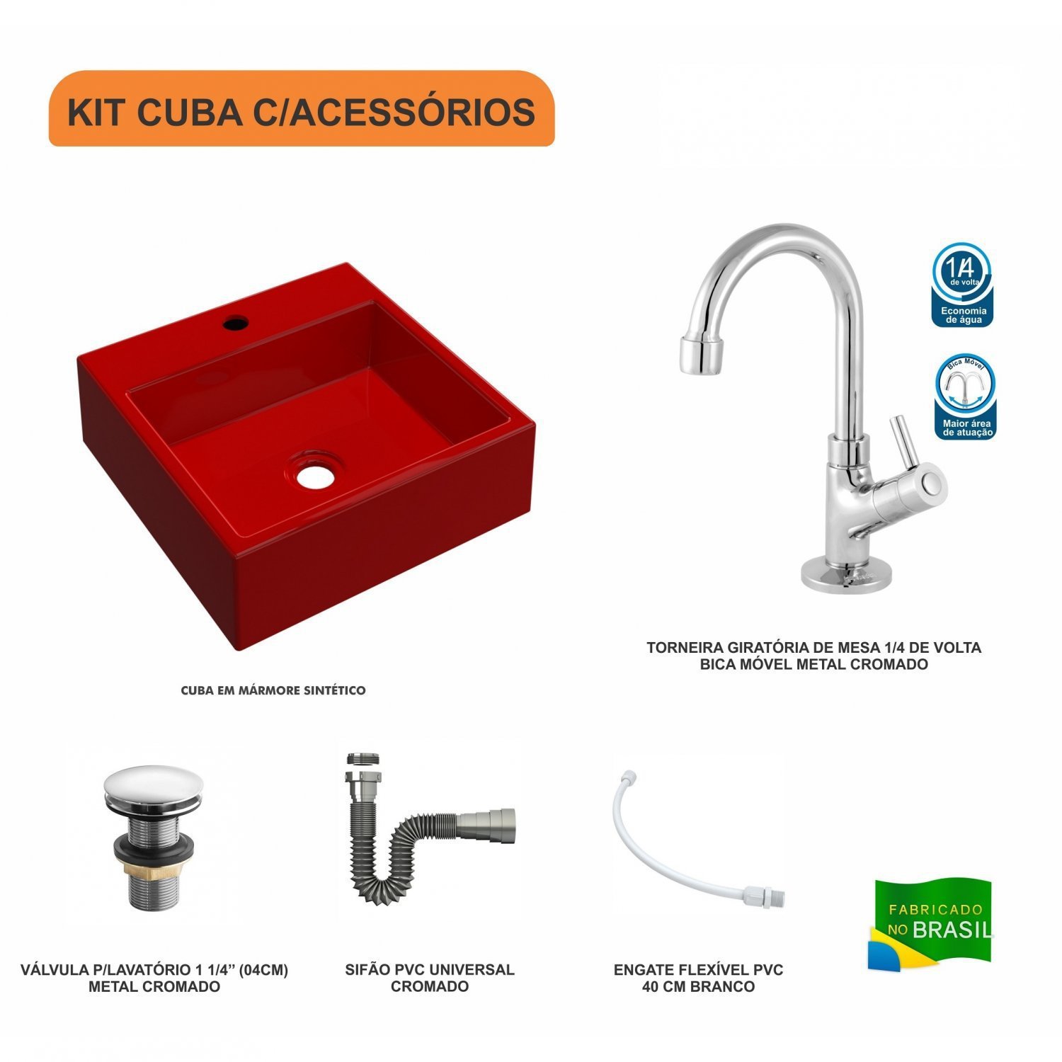 Kit Cuba Q355 Torneira 1198 Metal Válvula Click 1 1/2 Polegada Sifão Cromado Flexível Compace - 3