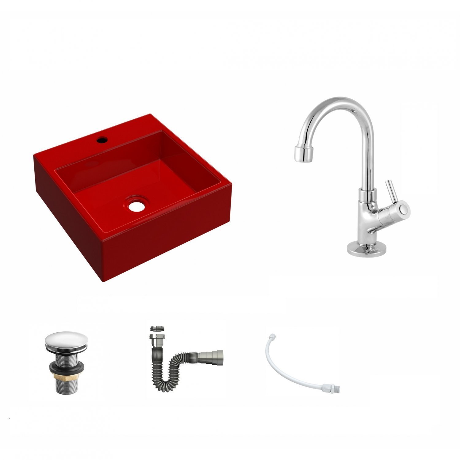 Kit Cuba Q355 Torneira 1198 Metal Válvula Click 1 1/2 Polegada Sifão Cromado Flexível Compace - 2