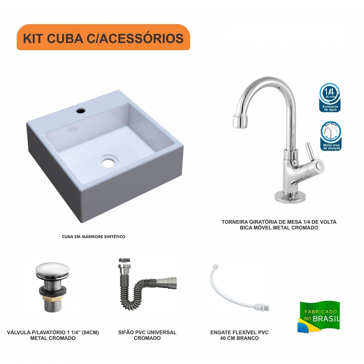 Kit Cuba Q355 Torneira 1198 Metal Válvula Click 1 1/2 Polegada Sifão Cromado Flexível Compace - 3