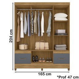 Guarda Roupa Casal 6 Portas 9120 Freijo Cinza Moval - 4