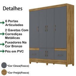 Guarda Roupa Casal 6 Portas 9120 Freijo Cinza Moval - 3