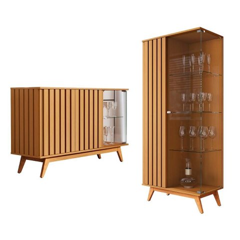 Conjunto de Cristaleira e Aparador Buffet Açai com 3 Portas Nature