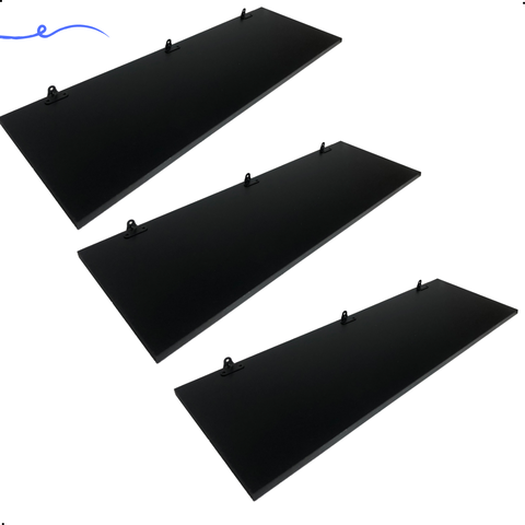 Kit 3 Prateleira Preta 80X25 + Suporte Flutuante Mdf  Organizadora Decoração Cozinha Banheiro Sala
