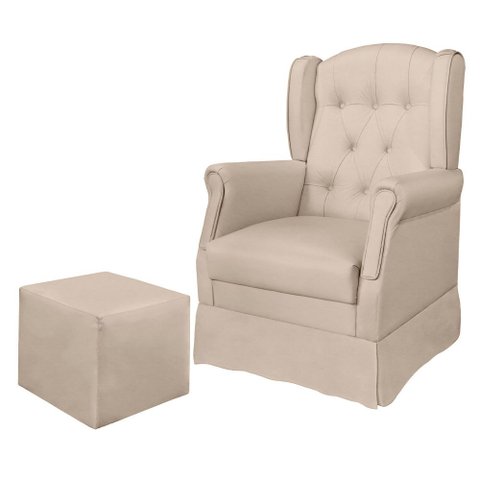 Poltrona Inês com Puff 67cm Corino Bege - Sallar Home