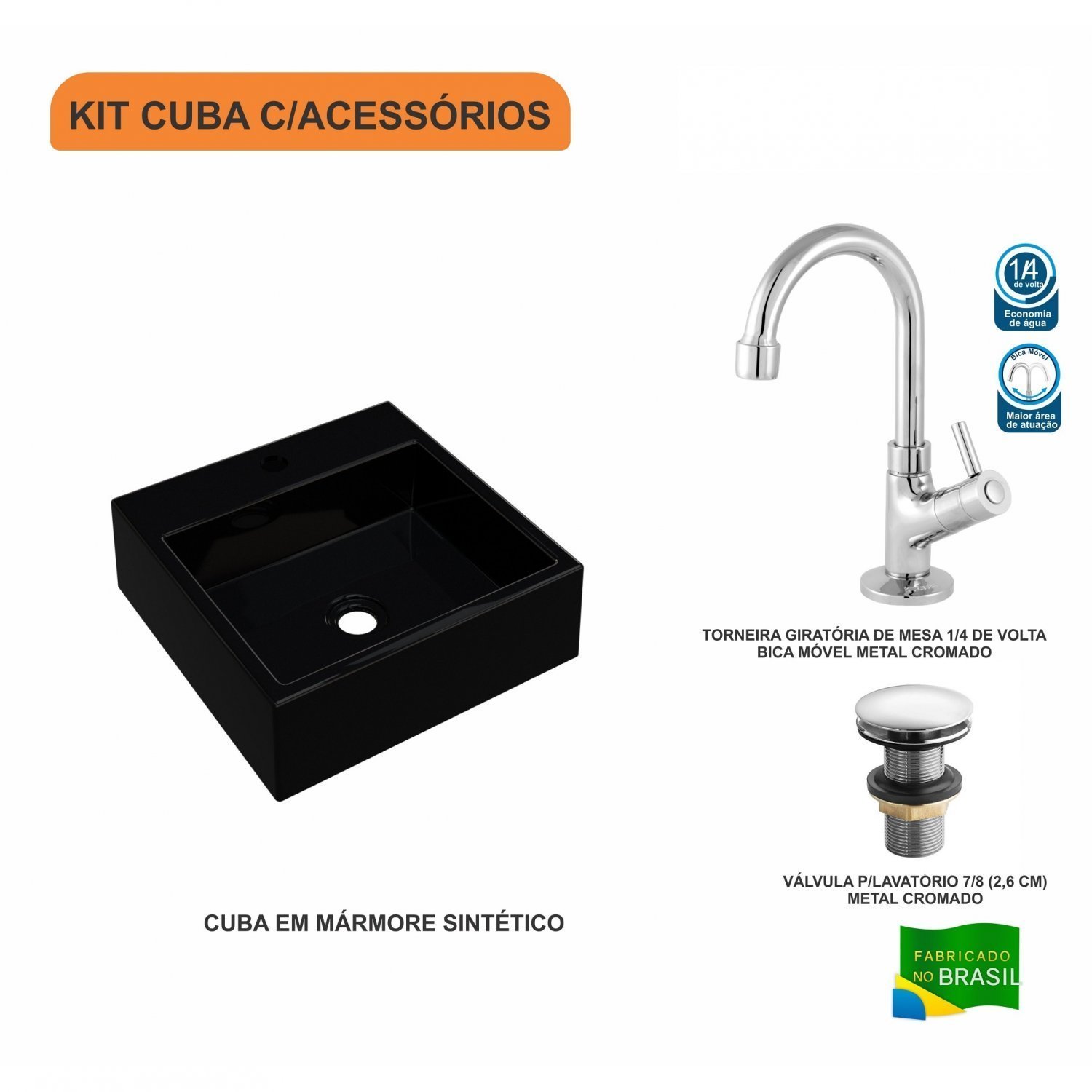 Kit Cuba Q355 Torneira 1198 Metal Válvula Click 1"G Compace - 3