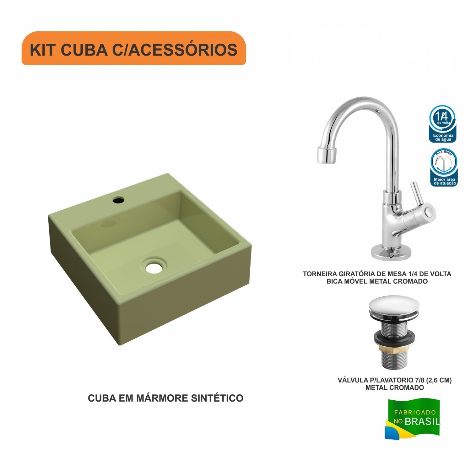 Kit Cuba Q355 Torneira 1198 Metal Válvula Click 1"G Compace - 3