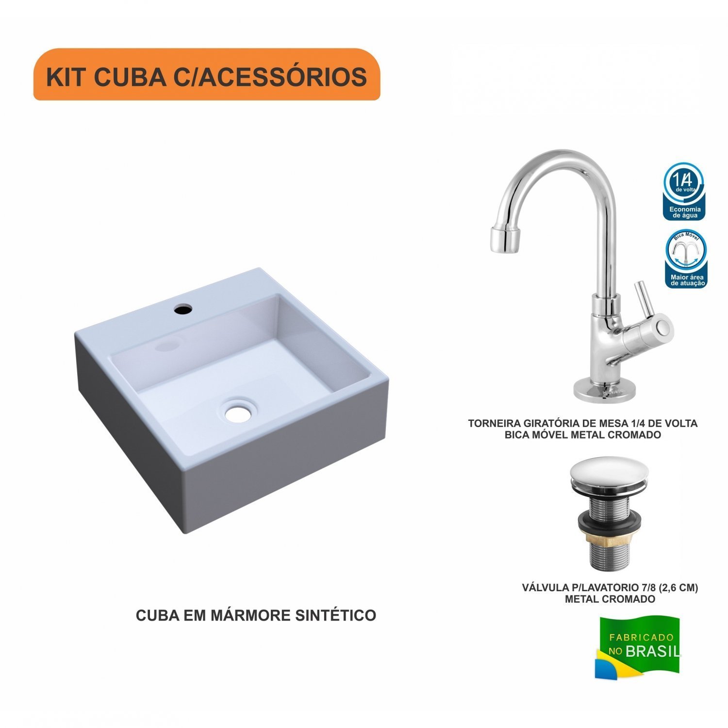 Kit Cuba Q355 Torneira 1198 Metal Válvula Click 1"G Compace - 3