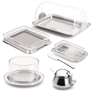 Kit para Café em Aço Inox Queijeira Porta Pão Manteigueira Espátula Açucareiro Porta Frios