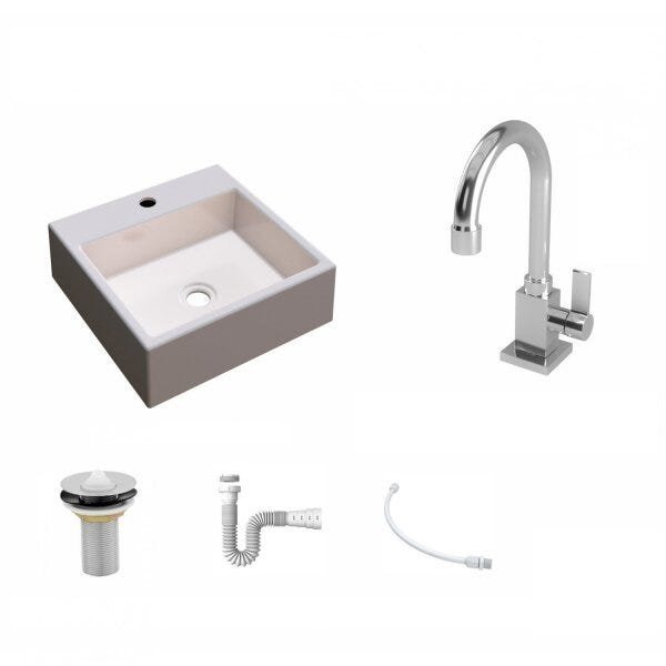 Kit Cuba Q355 Torneira Luxo 1195 Metal Válvula 1 Polegada Sifão PVC Flexível Compace - 2