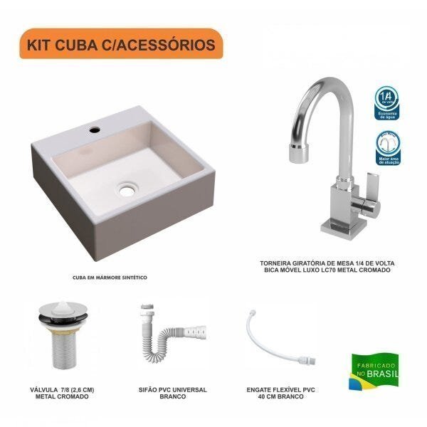 Kit Cuba Q355 Torneira Luxo 1195 Metal Válvula 1 Polegada Sifão PVC Flexível Compace - 3