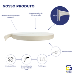 Boiserie Moldura Rodameio Eva Autocolante Flexível Orion 3,5cmx5mm 5 Metros - Branco - 3