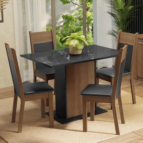 Conjunto Sala de Jantar Mesa Tampo de Vidro 4 Cadeiras Madesa