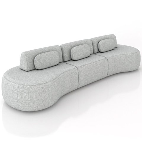 Sofá 5 Lugares Orgânico para Sala Living 366cm Vasti M03 Linho Cinza - Lyam Decor
