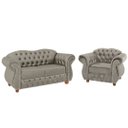 Ver imagem 1 de Uma Namoradeira Chesterfield Merlo + Uma Poltrona Suede Cinza Camurça/ decoração, recepção, sal