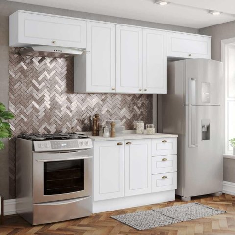 Cozinha Compacta Amy Casa 812 7 Portas 3 Gavetas MDF 280cm Branco Casa 812