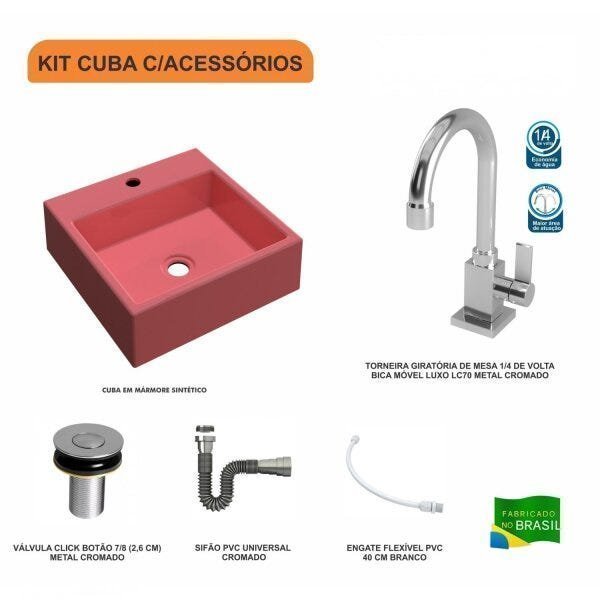 Kit Cuba Q355 Torneira Luxo 1195 Metal Válvula Click 1 Polegada B Sifão Cromado Flexível Compace - 3