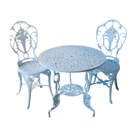 Conjunto de Mesa para Jardim Chinês com Mesa de 3 Pés e 2 Cadeiras em Alumínio Fundido Unifer Móveis