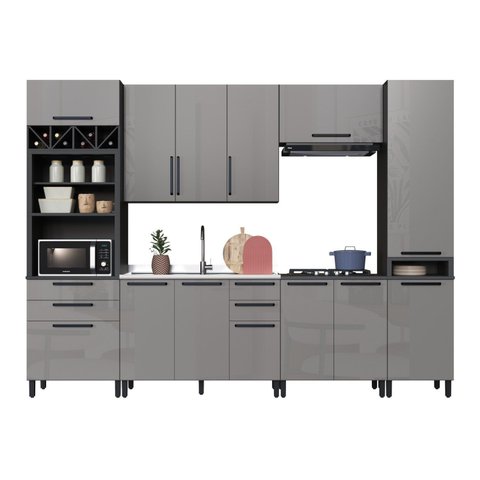 Cozinha Modulada Compacta Torre Quente 6 Peças Diamante Cinza/Chumbo/Titânio
