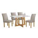 Ver imagem 3 de Conjunto Sala de Jantar Arizona 4 Lugares Tampo em Vidro com Cadeiras Veludo Bege 120cm Cel Móveis