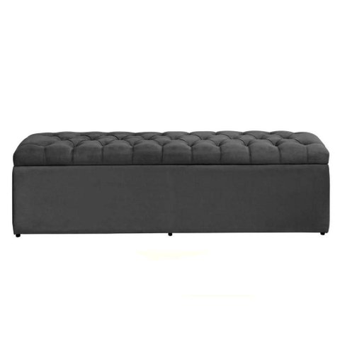Calçadeira Recamier com Baú Sapateira Dubai 1,28m Viúva Solteirão Quarto Suede Cinza - Aurora